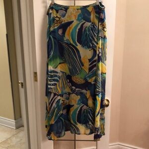 Tropical Print Maxi Skirt in Teal, Yellow & Navy
